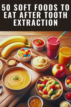 Recovering from a tooth extraction? Check out our list of 50 soft food you can eat after tooth extraction that are perfect for your post-surgery diet!   From mashed potatoes and yogurt to smoothies and broths, these gentle, soft food diet ideas will support your healing process and keep you nourished.  Pin now to have this essential guide at your fingertips!   Soft Food Recipes After Tooth Extraction, Tooth Extraction Food Ideas, Soft Food After Tooth Extraction, Food I can Eat After Tooth Extraction, After Tooth Extraction Food, Foods For After Tooth Extraction  #ToothExtraction #SoftFoods #SoftFoodsDiet #OralSurgery Food For Tooth Extraction, Soft Meals After Tooth Extraction, Food For After Tooth Extraction, Soft Food To Eat After Tooth Extraction, Soft Foods For Dental Work Easy Recipes, Post Dental Surgery Food, Soft Foods After Surgery Teeth Kids, Soft Food After Dental Surgery, Low Carb Soft Foods After Surgery Teeth