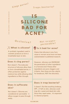 Today we are going to address a controversial ingredient commonly used in cosmetic products - Silicone. After doing a ton of research, our conclusion is that silicones are safe to use for acne skin and they don’t clog pores or worsen acne. Medical Aesthetician, Mary Kay Skin Care, Skin Benefits, Cosmetic Products, Acne Skin, Face Skin Care, Skincare Ingredients