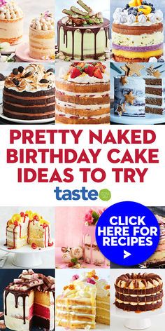 the cover of taste magazine shows cakes and desserts on display, with text that reads pretty naked birthday cake ideas to try