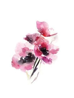 watercolor painting of pink and purple flowers