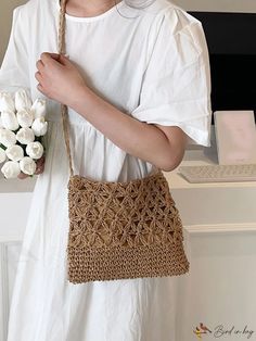 BirdinBag - Woven Hollow Out Shoulder Bag - Versatile and Stylish for Casual Beach and Leisure Straw Crossbody Bag, Party Models, Womens Bag, Straw Handbags, Women Travel, Handbags Fashion, Woven Bag, Handmade Knitting, Bag Bag