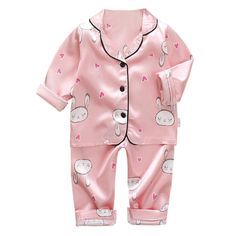 Cartoon Satin Pajamas Set - Momorii Girls Sleepwear, Top Pants Set