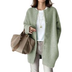 Women's Colorful Autumn Super Soft Knitted Slimming Coats – Angelfernanda Elegant Blazers, Womens Jackets Casual, Cozy Coats, Long Sleeve Outerwear, Mohair Cardigan, Winter Jackets Women