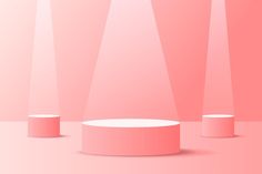 three spotlights on a pink background with white bases