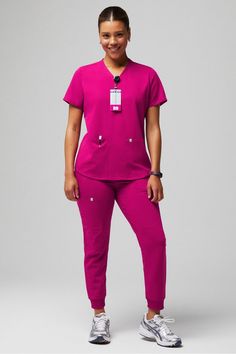 Method 2-Pocket Top + High-Rise On-Call Jogger Fabletics female Activewear >> Scrubs >> Kits >> Product Feed regular Female Activewear, Scrub Style, Cute Scrubs, Jogging Pants, Pocket Top, Range Of Motion, Active Wear For Women, Storage Solutions, Cranberry