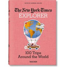 the new york times explorer's book is pink with an image of a globe on it