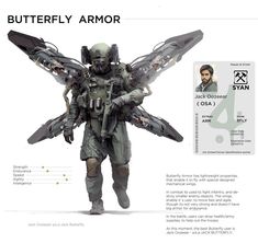 a character sheet from the video game butterfly armor, with information about its features and abilities