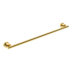 a brass colored towel bar on a white background