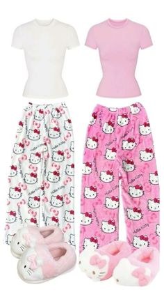 Cute Matching Clothes, Y2k Pjs, Y2k Pajamas, Bff Matching Outfits, Matching Fits, Bff Matching, Matching Outfits Best Friend, Kitty Clothes, Hello Kitty Clothes