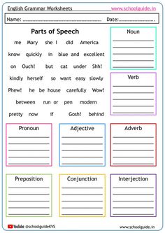 the parts of speech worksheet is shown in this printable activity for kids