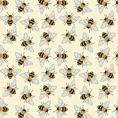 bees and honeybees on a yellow background with white outline, in the center