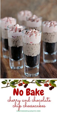 no bake cherry and chocolate cheesecake shots