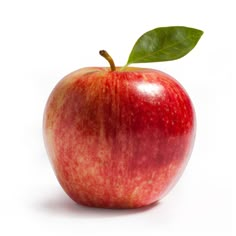 an apple with a green leaf on the top and bottom half is shown in front of a white background