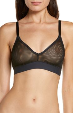 Mesmerizing sheer mesh elevates a plunging bralette designed with triangle cups and a comfy wide band. V-neck Adjustable straps 90% nylon, 10% elastane Hand wash, line dry Imported Sheer Bras, Sheer Bralette, Attractive Clothing, Mesh Bra, Under My Skin, White Bras, Full Cup Bra, Soft Cup Bra, Sheer Bra