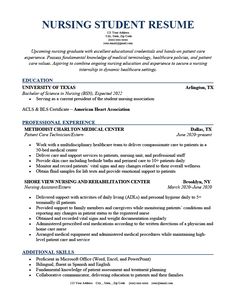 a nursing student resume with no work experience