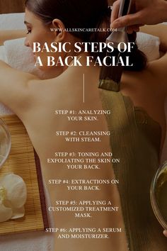 Back Facial Back Facial Quotes, Benefits Of A Back Facial, Back Facial Benefits, Facial Benefits Skincare, Basic Facial Steps, Facial Treatments Professional, Facial Spa Aesthetic, Nose Waxing, Esthetics Facial