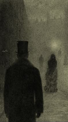 a man in a top hat is walking down the street