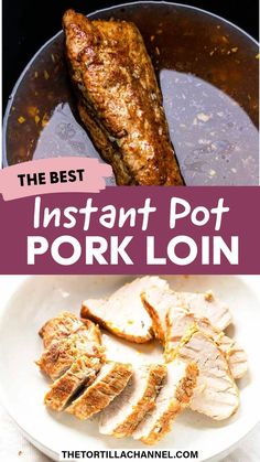 An Instant Pot filled with cooked pork tenderloin, accompanied by a succulent piece of cut pork tenderloin displayed on a white plate How To Cook Pork Tenderloin In Instapot, Pork Tenderloin Insta Pot, Instapot Pork Loin Recipes Easy, Asian Pork Loin Recipes Instant Pot, Pork Tenderloin In Instant Pot Recipes, Instant Pot Pork Tenderloin And Sauerkraut, Boneless Pork Loin Instant Pot, Pork Tenderloin Recipes Instant Pot Easy, Pork Loin Filet Instant Pot