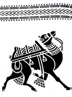 a black and white drawing of a bull with an arrow on it's back