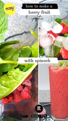 how to make a berry - fruit smoothie with spinach and raspberries