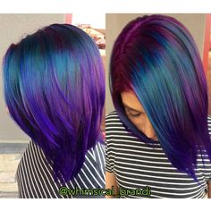 Peacock Hair Color, Purple And Blue Hair, Vivid Hair, Peacock Hair, Vivid Hair Color, Rainbow Hair Color, Creative Hair Color, Teal Hair, Hair Color Crazy