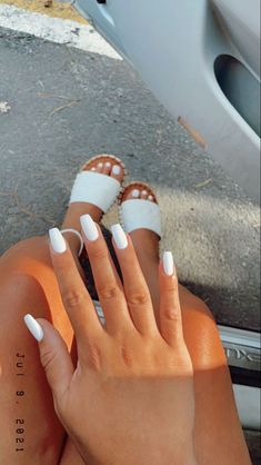 White Summer Nails, Short Coffin Nails Designs, White Gel Nails, Casual Nails