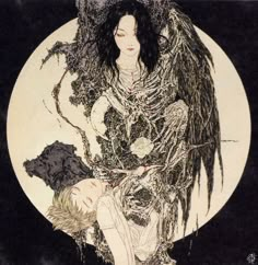 an illustration of a woman sitting in front of a full moon