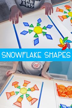 a child playing with snowflake shapes on the table