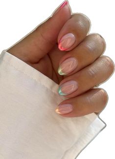 Summer Nails Ideas Square, Rainbow Chrome Nails French Tip, Summer Europe Nails, Multicolor French Tip, European Summer Nails, Two Color French Tip Nails, Europe Summer Nails, Unghie Sfumate