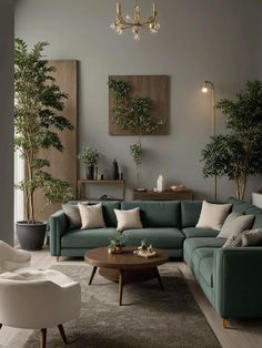 a living room filled with furniture and plants