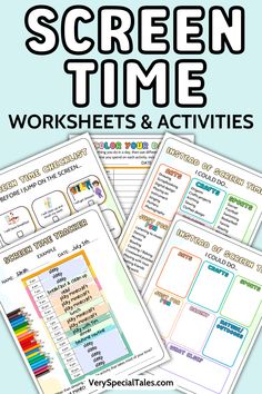 three worksheets and activities for the screen time