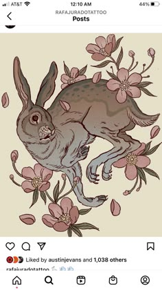 an image of a rabbit with flowers on it's back and the caption below