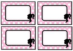 four frames with silhouettes of girls in pink and white striped fabric, each holding a blank