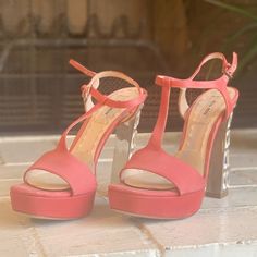 Pink Satin Platform Sandals With Crystal Encrusted Heels. Open Toe With Ankle Strap. Has Toe Pads. Moderately Worn, Scuffed Bottom/Toe/Heel. Fair Condition. Crystal Heels, Miu Miu Shoes, Pink Satin, Platform Sandals, Miu Miu, Shoes Women Heels, Ankle Strap, Open Toe, Shoes Heels