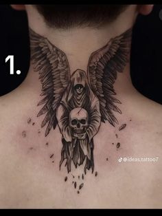 a man with a skull and wings on his back