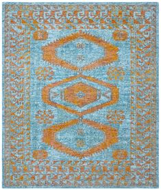 an orange and blue area rug