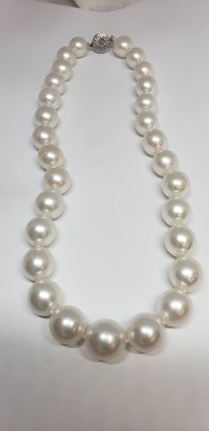 SOUTH SEA PEARL NECKLACE STRAND 18" WITH 14K WHITE GOLD FILIGREE CLASP 13-16MM GRADUATED Luxury High Luster Pearl Necklace, Luxury Handmade Double Strand Pearl Necklace, South Sea Pearl Necklace, Sea Pearl, Real Pearls, South Seas, South Sea Pearls, Sea Pearls, Gold Filigree