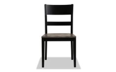 a black chair with a brown seat on a white background and the back of it