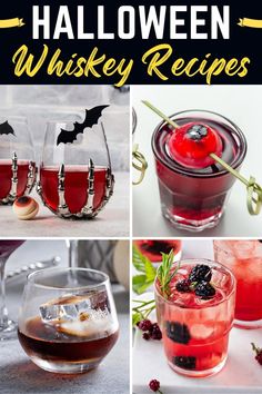 halloween whiskey recipes with text overlay