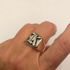 Signet ring - A-Z Initial ring, Gothic Letter - Monogram Ring, Old English Ring Sterling Silver 925 ring  A special technique of engraving which the letter stand out from the seal  The ring will arrive to you packed in gift box and padded envelope to maintain the product For more rings from us: https://www.etsy.com/il-en/shop/Limajewelry?section_id=16284797&ref=shopsection_leftnav_1  Thank you for your interest. Please check out our other items and be sure to add us to your favorites! https://www.etsy.com/shop/Limajewelry We look forward to the opportunity of serving you. Luxury Silver Engraved Rectangular Ring, Engraved Signet Ring, Summer Shopping List, Summer Shopping, Basic Wardrobe, Letter Monogram, Monogram Ring, Silver Signet Ring, 925 Ring