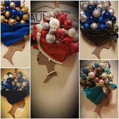 several pictures of different hats with ornaments on them