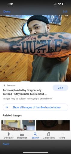 a man with a tattoo on his arm is looking at the camera and has an instagram