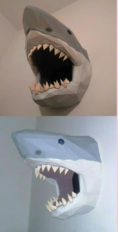 two pictures of a shark's mouth and an open mouth