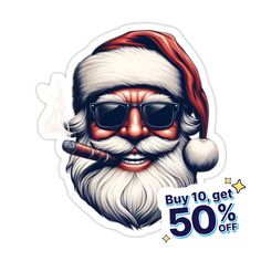 Decorate laptops, Hydro Flasks, cars and more with removable kiss-cut, vinyl decal stickers. Glossy, matte, and transparent options in various sizes. Super durable and water-resistant. Santa Claus, the jolly old fellow, takes a break from his busy night of gift-giving. Sporting a pair of cool sunglasses and a contented smile, enjoying a cigar. Even Santa knows how to kick back and unwind in style! Sunglasses Sticker, Vintage Santa Claus, Gift Giver, Cool Sunglasses, Vintage Santas, Cherished Memories, Holiday Fashion, Festival Decorations, Traditional Design