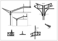 an architectural drawing shows the different angles and materials used to build this structure, including trusses