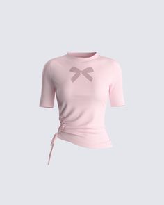 Be on your sweetest behavior in this pink bow graphic top 💕  With a cutesy feel - this top is made from stretch rib knit complete with a crew neck, a bow graphic print, and a keyhole with an adjustable tie on the right side 🎀 Blusas Coquette, State Fair Outfits, Obx Clothes, Pink Bow Top, Top Png, Coquette Outfits, Bow Graphic, Spring Summer Capsule Wardrobe, Fair Outfits