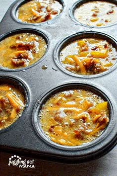 a muffin tin filled with lots of different types of food in it's pan