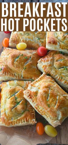 a close up of several pastries on a plate with jelly beans and cherry tomatoes