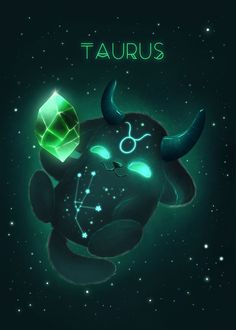 the zodiac sign taurus is depicted in this digital art style illustration with glowing green and black colors