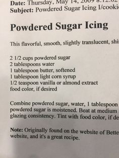 a recipe for sugar icing is shown here